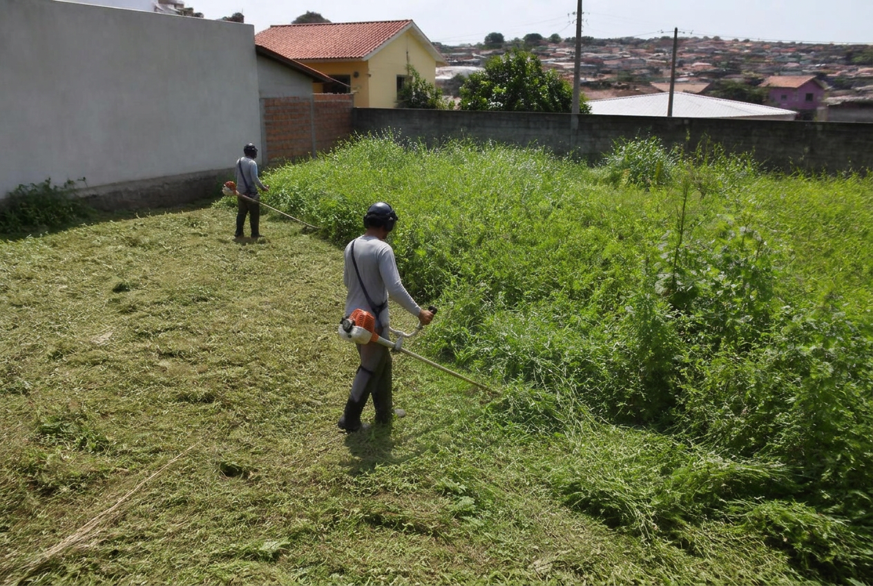 Serviço de limpeza de terreno com equipe e maquinário na Pompeia